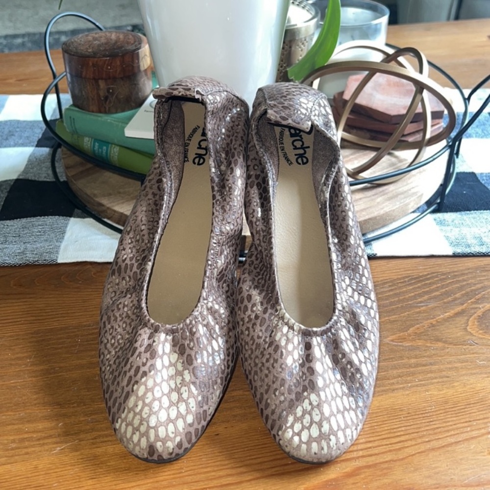 $325 Arche Women's Laius Metallic gray Brown Leather animal print Ballet Flats 7